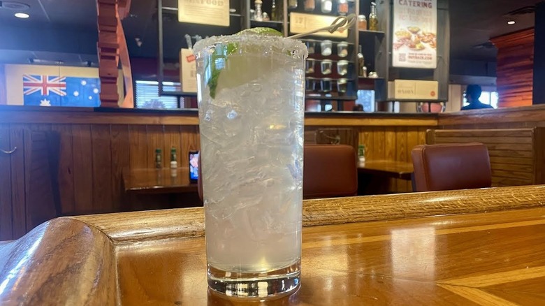 Outback Steakhouse's Gold Coast Margarita on a wooden bar top