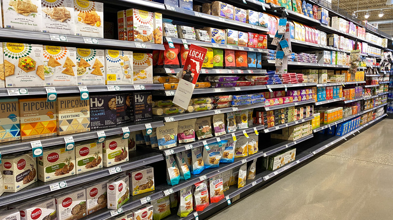 Shelves with crackers on display at Whole Foods Market