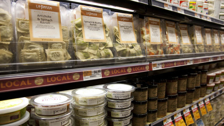 A shelf of pasta at Whole Foods Market