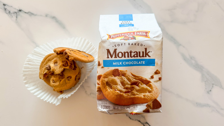 Montauk Milk Chocolate cookies on marble countertop