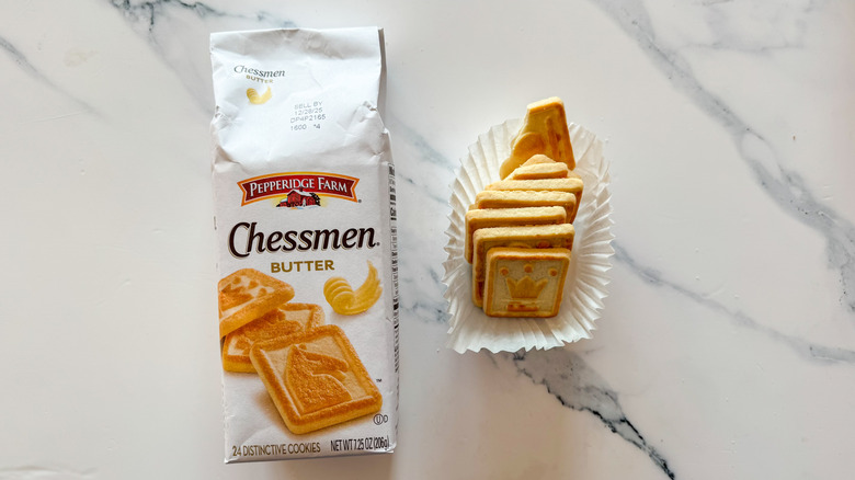 Chessmen Butter cookies on marble countertop