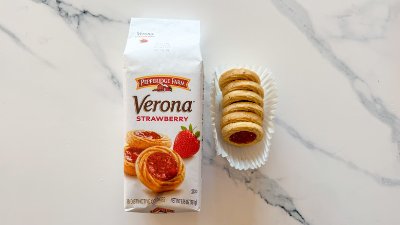 Verona Strawberry cookies on marble countertop