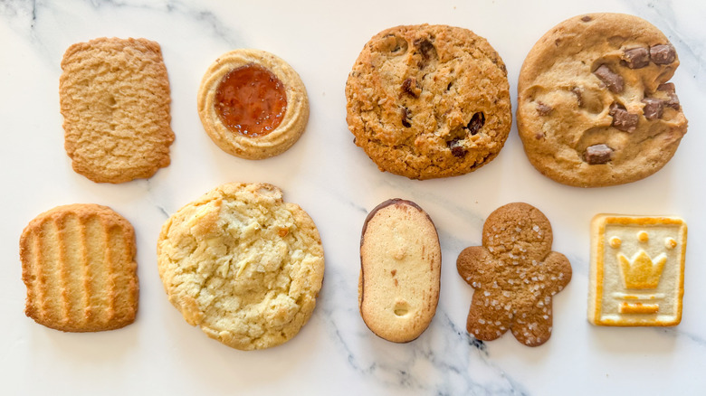 Assortment of cookies on marble countertop