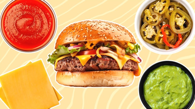 Hamburger with variety of toppings