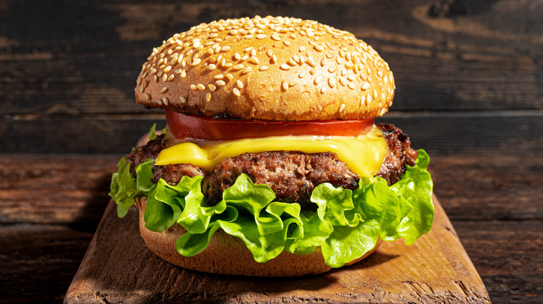 Classic cheeseburger with lettuce on the bottom