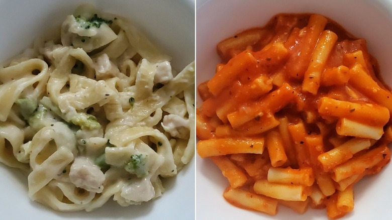 Michelina's fettucine Alfredo with chicken and broccoli and five cheese ziti