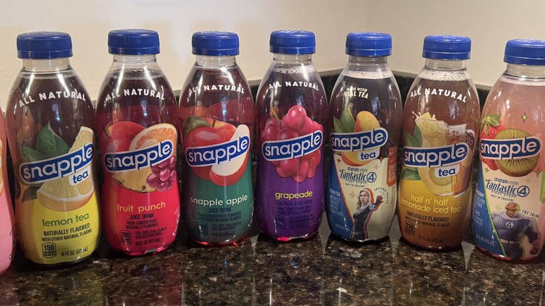 Snapple bottles on a countertop
