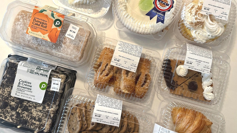 Overhead shot of Publix baked goods on a white table
