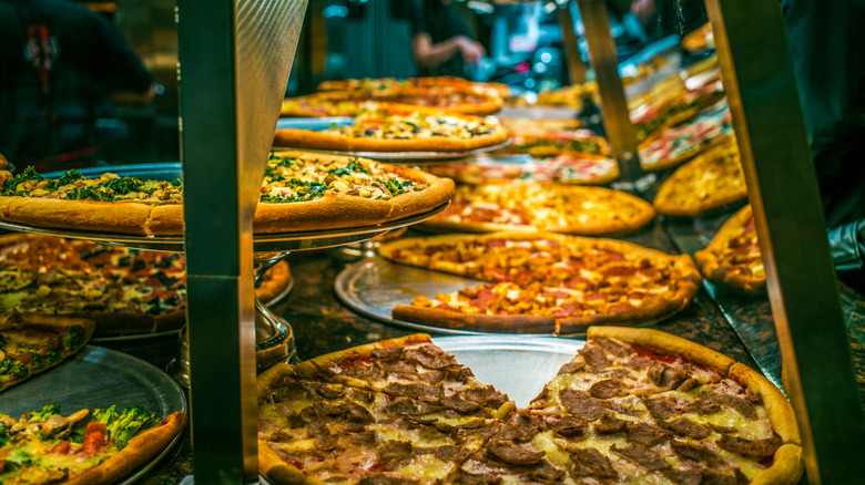 Variety of pizzas on display for takeaway