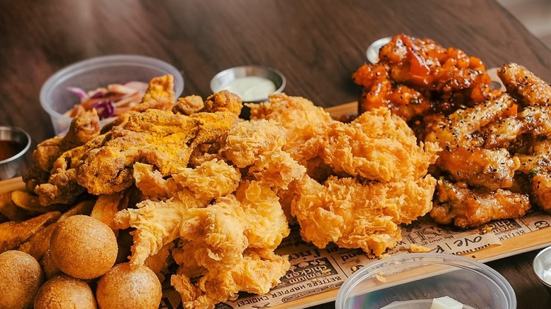 A tray of fried chicken from BHC Chicken