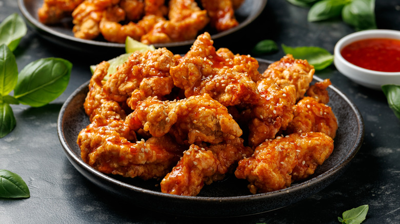 A plate of Korean fried chicken