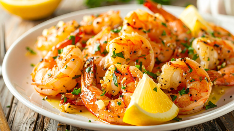 A plate of shrimp scampi at a restaurant