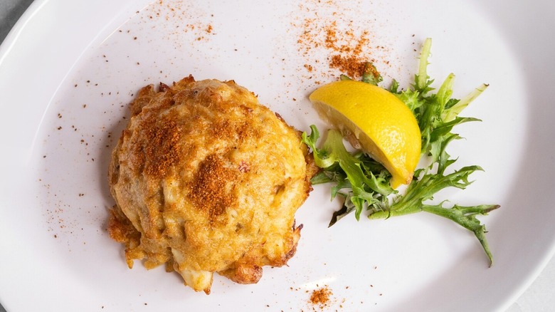 A carab cake on a plate at G&M Restaurant & Lounge in Linthicum Heights