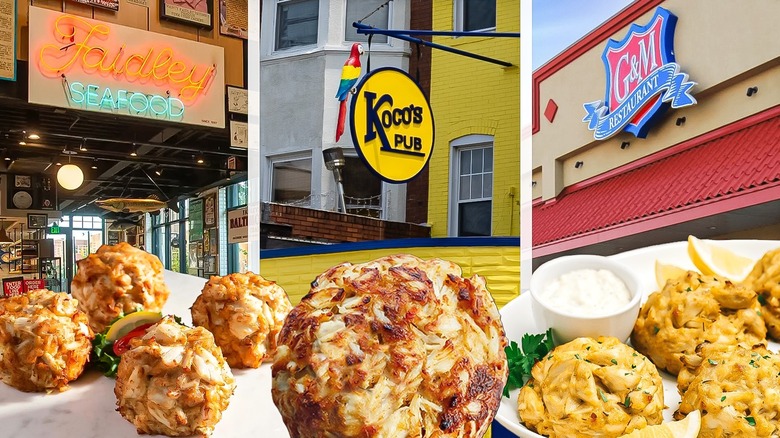 A variety of crab cakes in front of famous crab cake restaurants