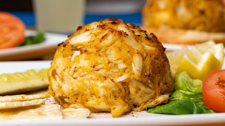 A crab cake on a plate at Koco's Pub in Baltimore