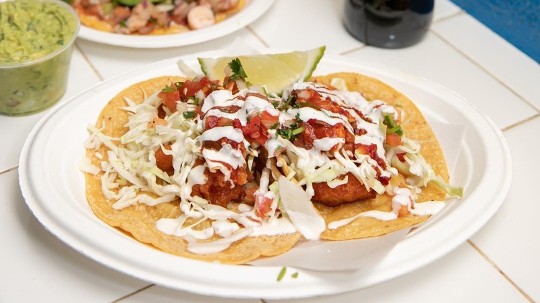 A plate of fish tacos at Los Mariscos in New York City