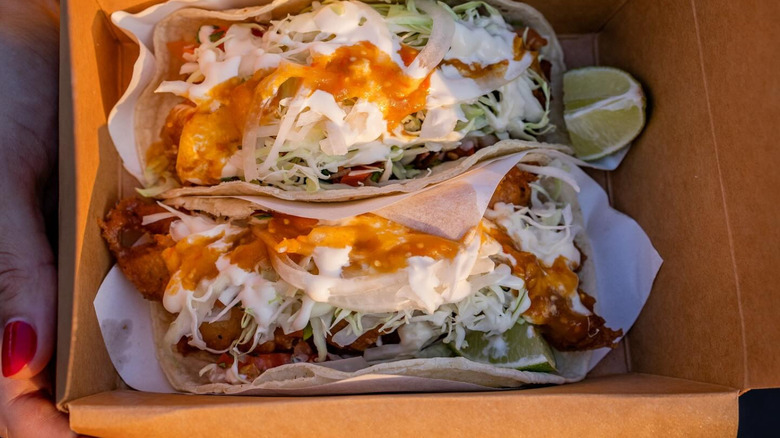 Two fish tacos from Ensenada ATX
