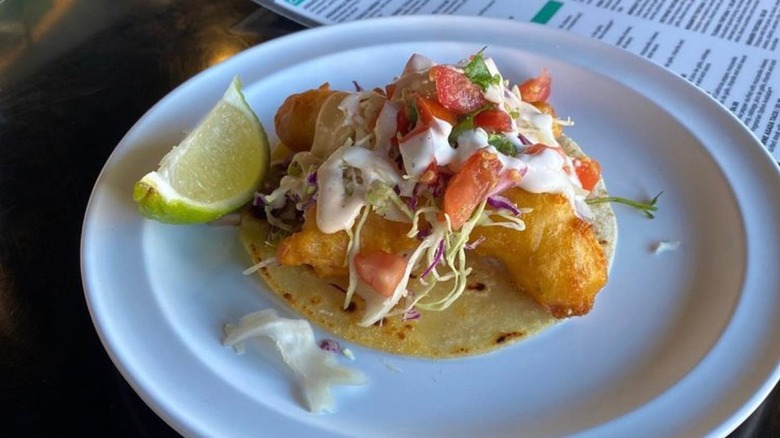 A Baja-style fish taco on a plate at Bajamar in Las Vegas