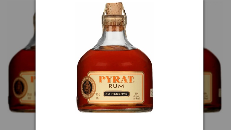 Bottle of Pyrat XO Rum on a white background