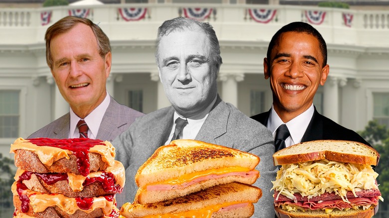 Montage of Presidents George W Bush, Harry Truman, and Barack Obama and their favorite sandwiches