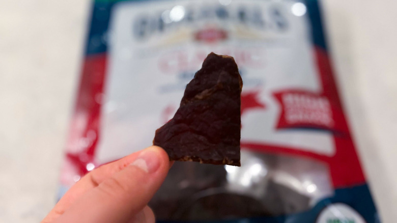 A strip of Dietz & Watson jerky against its package