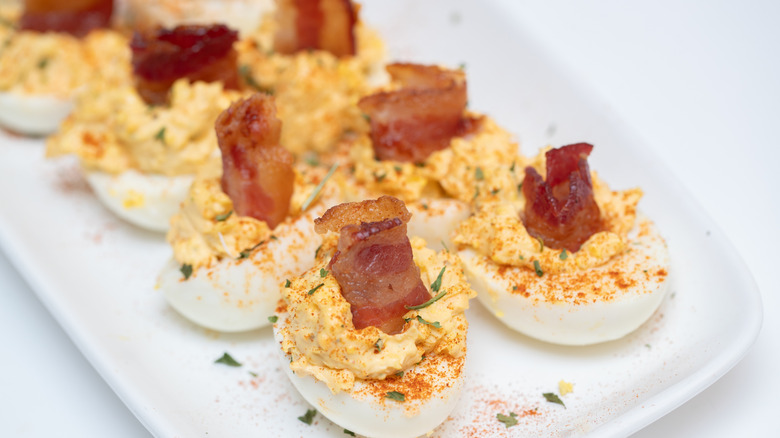 homemade deviled eggs with bacon