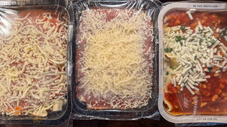 Frozen lasagnas on sheet pan