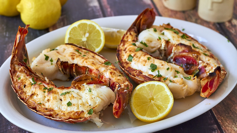Broiled lobster tails with drawn butter