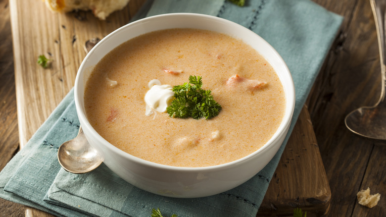 Lobster bisque in a bowl