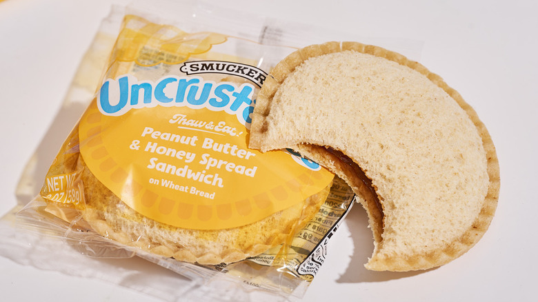 A honey and peanut butter Uncrustable on a table
