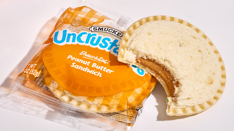 A peanut butter Uncrustable on a table