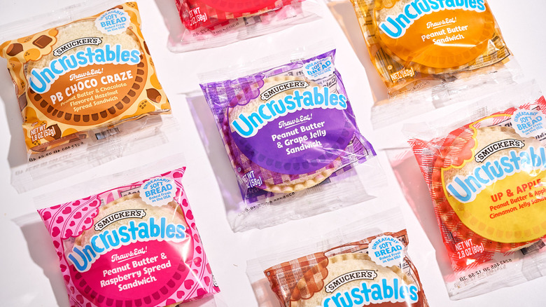 Packages of Uncrustables arranged on a table