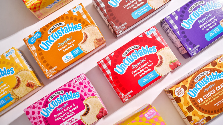 boxes of uncrustables arranged on a table