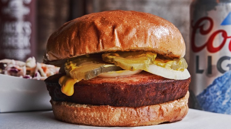 Barbecue smoked bologna sandwich with beer