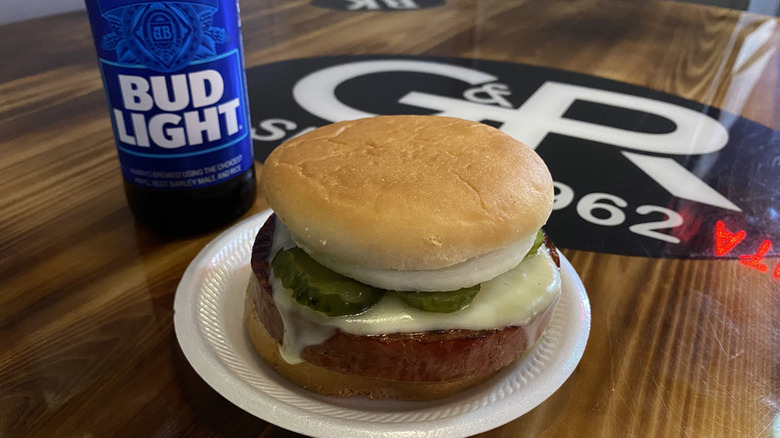 Bologna sandwich and a Bud Light