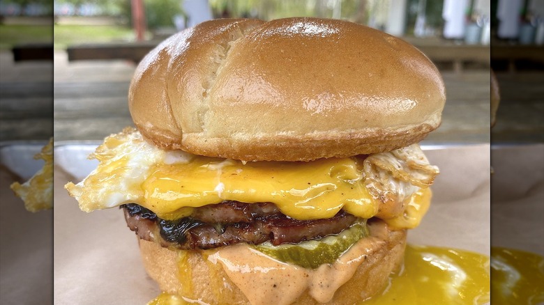Loaded bologna sandwich with toppings