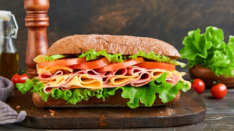 An ad for a Subway sandwich depicting a gourmet sandwich with generous portions