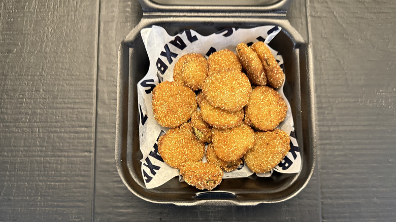 Fried pickles in a container