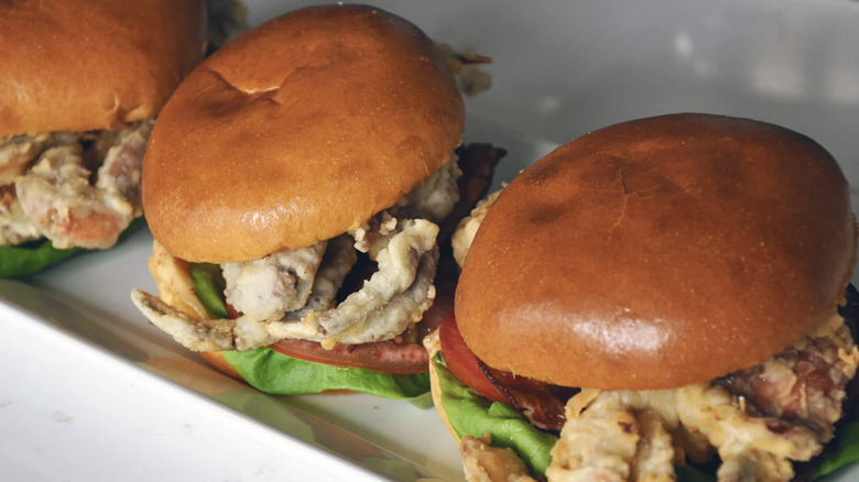 soft-shell crab BLTs on plate