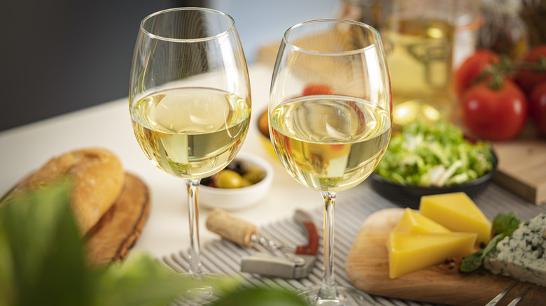 Two white wine glasses