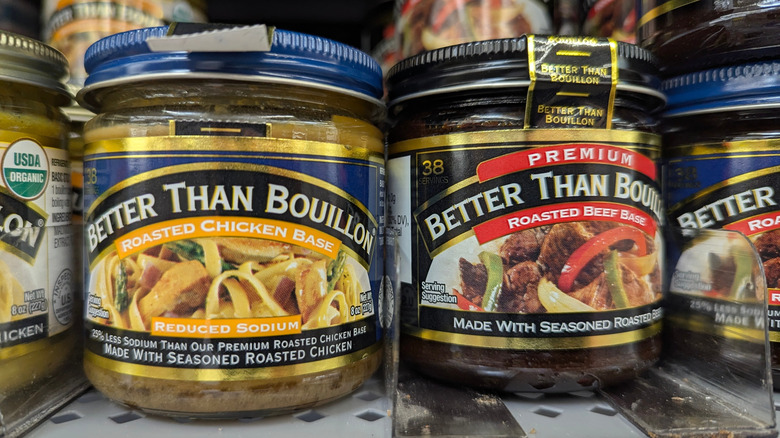 Jars of Better Than Bouillon on a store shelf