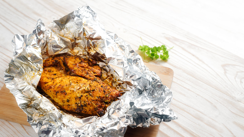 seasoned chicken breast roasted inside foil