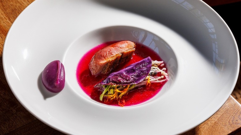 A duck and red cabbage dish at Sud 777 in Mexico City