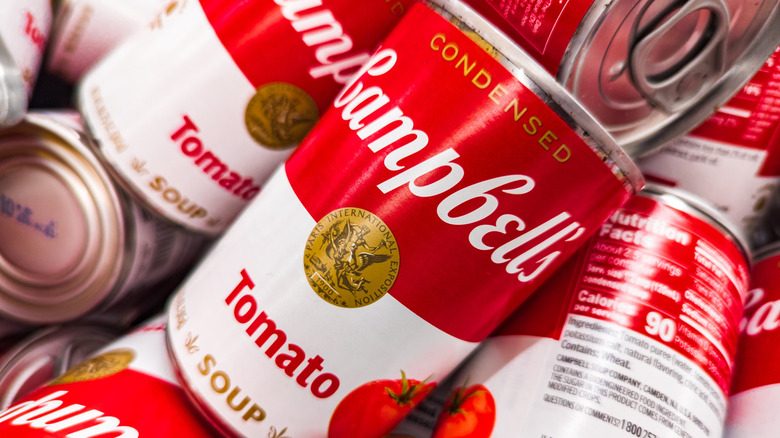 Campbell's soup in a pile