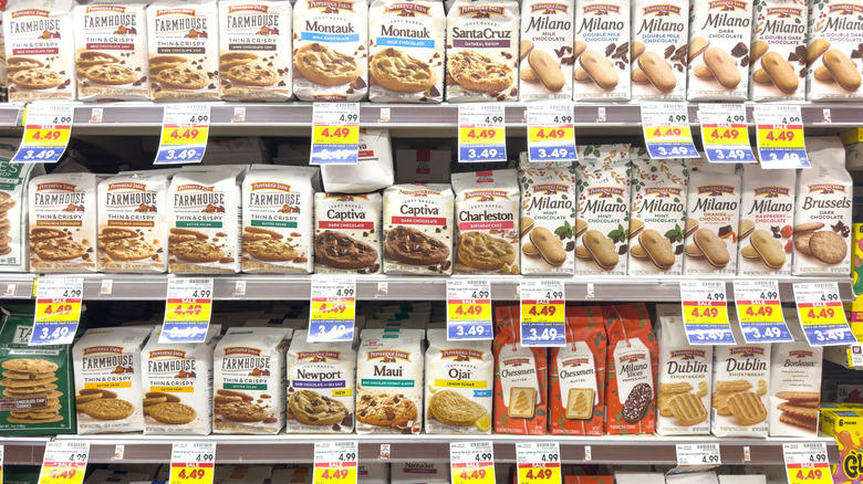 Assorted Pepperidge Farm cookies on grocery shelves