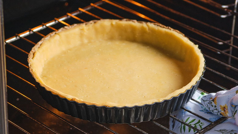 Shortbread pie crust in oven