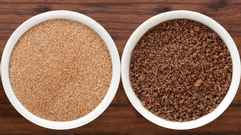 Bowls of light and dark brown sugar