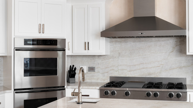white kitchen with stainless steel appliances