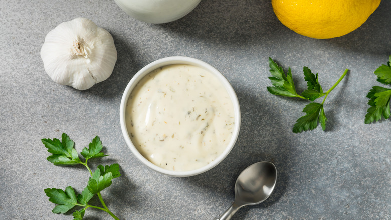 Ranch dressing, garlic, and parsley