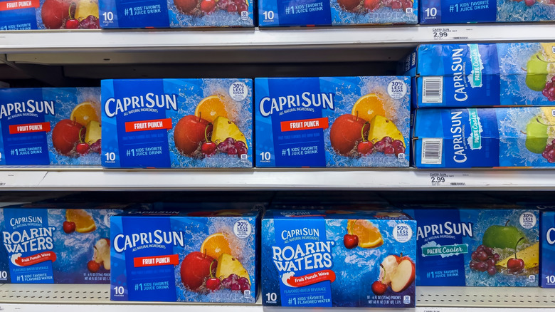 Boxes of Capri-Sun on a grocery store shelf